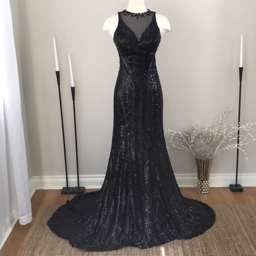 Platinum Label Black Sequin backless Dress NWOT